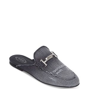 TOD'S BLACK DENIM SABOT MULES